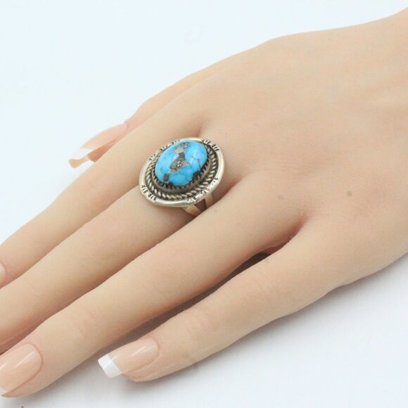 D WHITEGOAT MORENCI PYRITE TURQUOISE STERLING RING SZ 7 - Picture 3 of 10